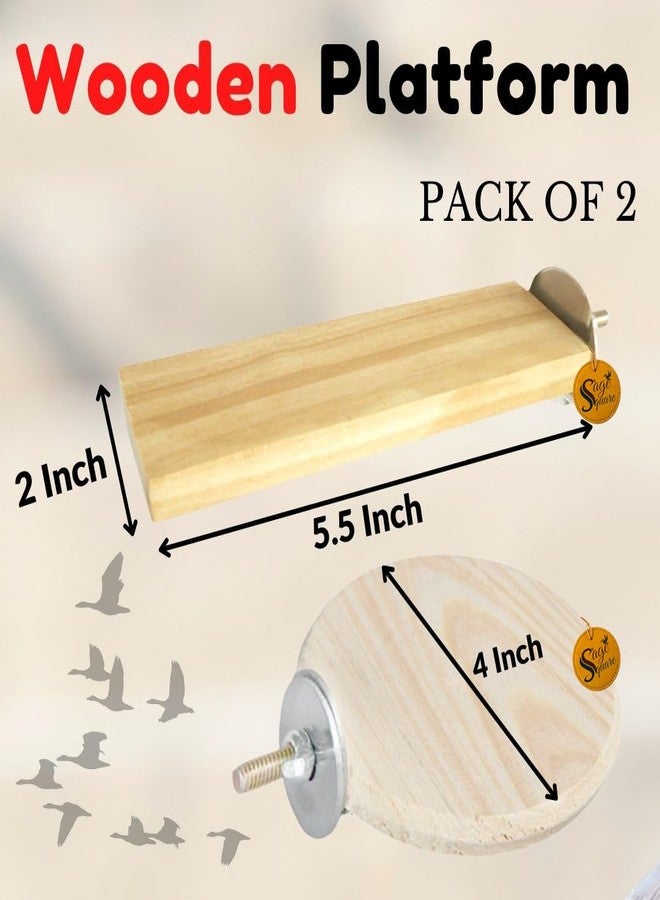 سايج سكوير مجموعة من قطعتين من منصات خشبية دائرية وحامل للطيور من سيج سكوير (2 × 5.5 و 4 بوصات) على شكل مستطيل ودائرة، ملحقات قفص، لعبة مسلية، مناسبة للطيور والببغاوات والبادجي. - Image 2